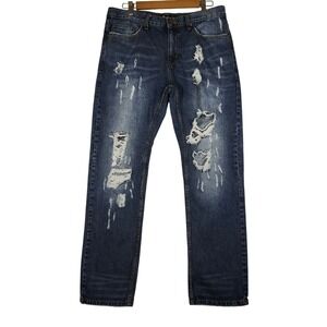 Refuel Mens Straight Fit Distressed Blue Jeans Size 36x32‎
